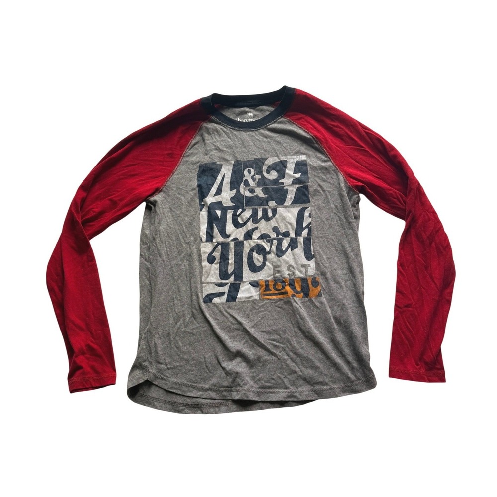 Abercrombie Kids Boys Raglan Long Sleeve Graphic Tee Grey Red Size 13/14